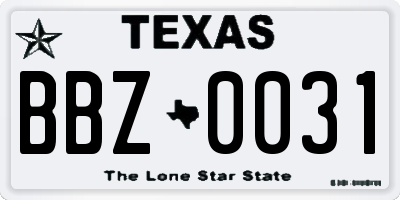 TX license plate BBZ0031