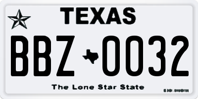 TX license plate BBZ0032