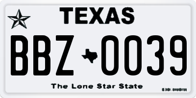 TX license plate BBZ0039