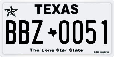 TX license plate BBZ0051