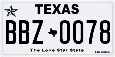 TX license plate BBZ0078