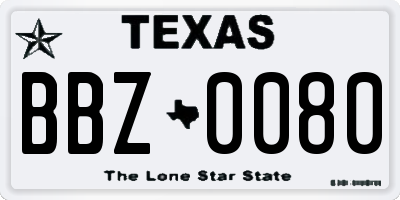 TX license plate BBZ0080