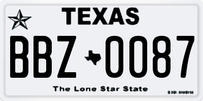 TX license plate BBZ0087
