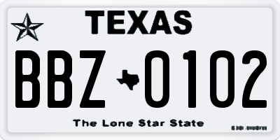 TX license plate BBZ0102
