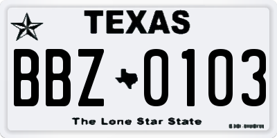 TX license plate BBZ0103