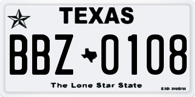 TX license plate BBZ0108