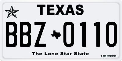 TX license plate BBZ0110