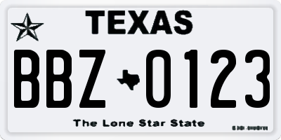 TX license plate BBZ0123