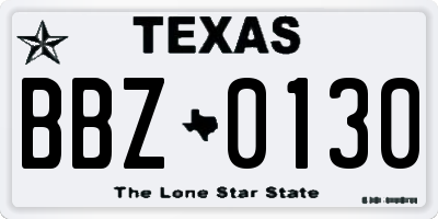 TX license plate BBZ0130