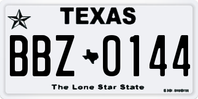 TX license plate BBZ0144