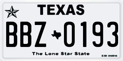 TX license plate BBZ0193