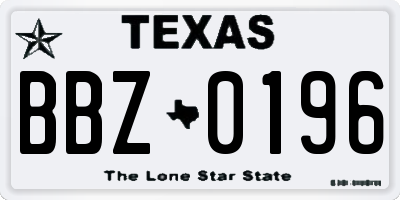TX license plate BBZ0196