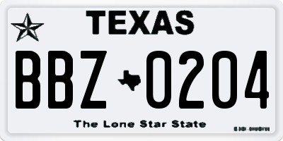 TX license plate BBZ0204