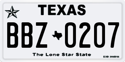 TX license plate BBZ0207