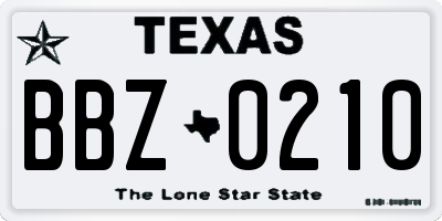 TX license plate BBZ0210