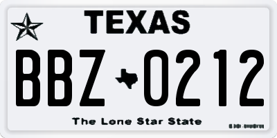 TX license plate BBZ0212