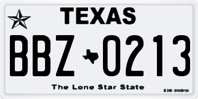 TX license plate BBZ0213