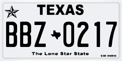 TX license plate BBZ0217