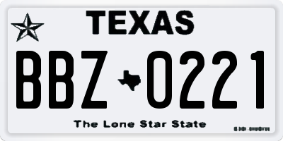 TX license plate BBZ0221