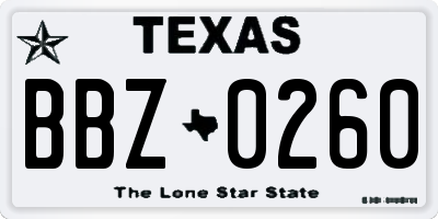 TX license plate BBZ0260