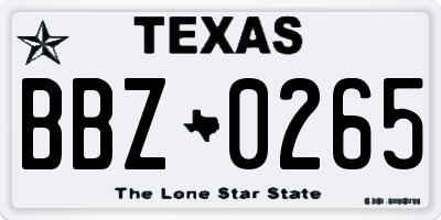 TX license plate BBZ0265