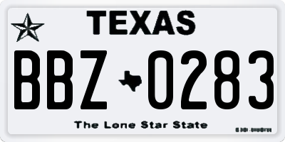 TX license plate BBZ0283