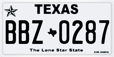 TX license plate BBZ0287