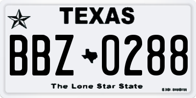 TX license plate BBZ0288