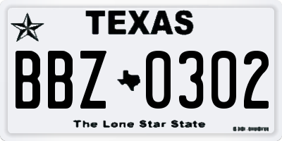 TX license plate BBZ0302