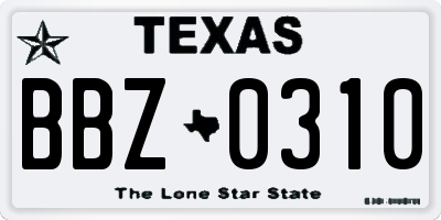TX license plate BBZ0310