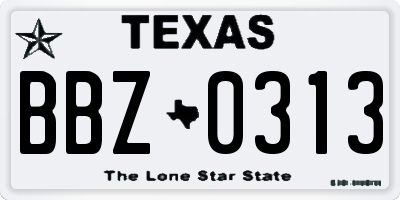 TX license plate BBZ0313