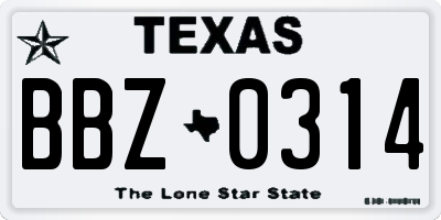 TX license plate BBZ0314