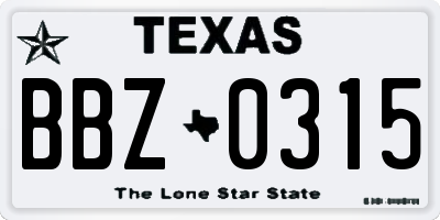 TX license plate BBZ0315