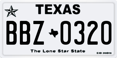 TX license plate BBZ0320