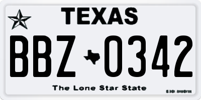 TX license plate BBZ0342