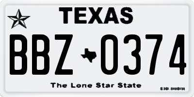 TX license plate BBZ0374