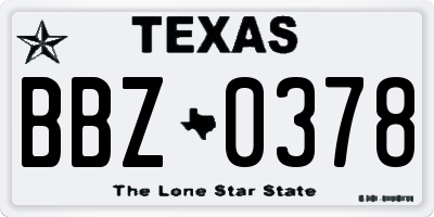 TX license plate BBZ0378