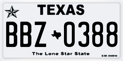 TX license plate BBZ0388