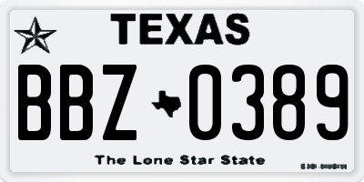 TX license plate BBZ0389