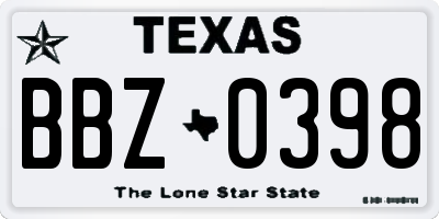 TX license plate BBZ0398