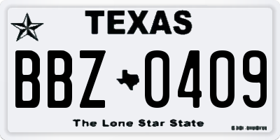 TX license plate BBZ0409