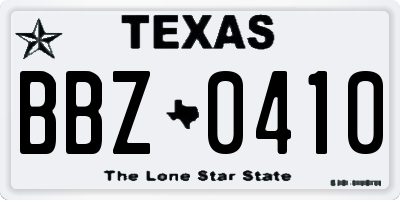 TX license plate BBZ0410