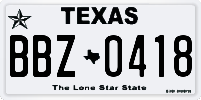 TX license plate BBZ0418