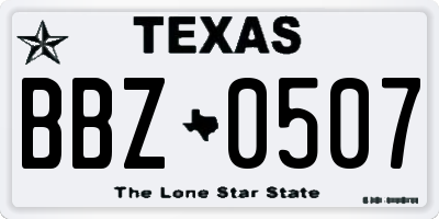 TX license plate BBZ0507
