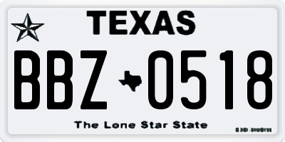 TX license plate BBZ0518