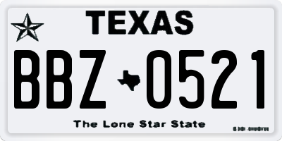 TX license plate BBZ0521