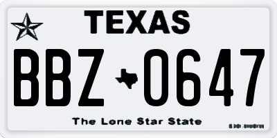 TX license plate BBZ0647
