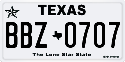 TX license plate BBZ0707