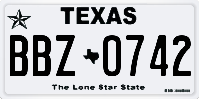 TX license plate BBZ0742