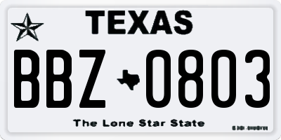 TX license plate BBZ0803